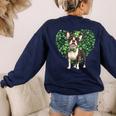 Cute Boston Terrier Shamrock St Patrick's Day Dog Lover Men Women Kids Women's Sweatshirt Back Print Navy