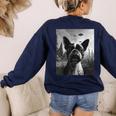 Dog Mom Dad Alien Selfie Boston Terrier UFO For Men Women Women's Sweatshirt Back Print Navy