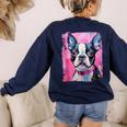Dog Pink Boston Terrier Women's Sweatshirt Back Print Navy