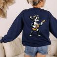 Dog Playing Guitar Singing Boston Terrier For Men Women Girls Kids Women's Sweatshirt Back Print Navy