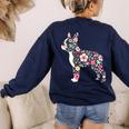 Floral FLower Boston Terrier Mom Grandma Women's Sweatshirt Back Print Navy