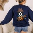 Guitar Shirt Boston Terrier Dog Playing Acoustic Guitar Women's Sweatshirt Back Print Navy