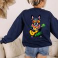 Hawaiian Boston Terrier & Pineapple Ukulele Summer Vacation Women's Sweatshirt Back Print Navy