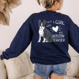 Just A Girl Who Loves Her Boston Terrier Puppy Love Women's Sweatshirt Back Print Navy