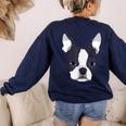 Kids Boston Terrier Dog For Women And Girls Women's Sweatshirt Back Print Navy