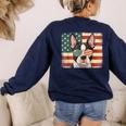 Patriotic Boston Terrier Dog Lover USA Flag 4th Of July For Men Women Kids Women's Sweatshirt Back Print Navy