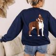 Red Boston Terrier Dog Women's Sweatshirt Back Print Navy