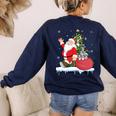 Santa Ugly Christmas Tree Lights Boston Terrier Dog Lover Women's Sweatshirt Back Print Navy