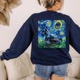 Scottish Terrier Starry Night Scotty Dog Art By Aja Women's Sweatshirt Back Print Navy