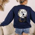 Spooky Halloween Moon Boston Terrier Boston Bull Bostie Women's Sweatshirt Back Print Navy