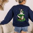 St Patrick's Day Leprechaun Boston Terrier Dog Shamrock For Men Women Kids Women's Sweatshirt Back Print Navy