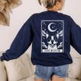 Tarot Card Vintage Crescent Moon Boston Terrier Dog Mom Women's Sweatshirt Back Print Navy