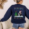 Ugly Christmas Tree Lights Xmas Santa Riding Boston Terrier Women's Sweatshirt Back Print Navy