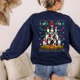 Ugly Sweater Christmas Tree Boston Terrier Dog Xmas Pajama Women's Sweatshirt Back Print Navy
