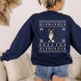 Ugly Xmas Sweater Style Boston Terrier Reindeer Christmas Women's Sweatshirt Back Print Navy