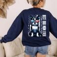 USA Flag Boston Terrier Best Dog Mom Ever 2025 Women's Sweatshirt Back Print Navy