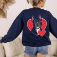Valentine's Day Boston Terrier Women's Sweatshirt Back Print Navy