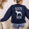 Vintage Boston Terrier Mom Dog Owner Bostie Mother Women's Sweatshirt Back Print Navy