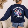 Watercolor Floral Boston Terrier Mama Dog Lover Mother's Day For Men Women Girls Kids Women's Sweatshirt Back Print Navy