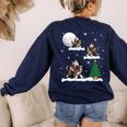 Xmas Lighting Tree Santa Riding Boston Terrier Christmas Women's Sweatshirt Back Print Navy