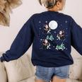 Xmas Tree Santa Riding Boston Terrier Christmas Women's Sweatshirt Back Print Navy