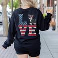 4th Of July Decor Patriotic LOVE Boston Terrier USA Flag Women's Sweatshirt Back Print Black