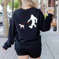 Bigfoot Walking With Bull Terrier Dog Women's Sweatshirt Back Print Black