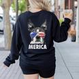 Boston Terrier 4th Of July Merica Men Women USA Flag Vintage Women's Sweatshirt Back Print Black