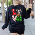 Boston Terrier Christmas Tree Lights Santa Dog Xmas For Men Women Kids Women's Sweatshirt Back Print Black