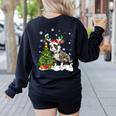 Boston Terrier Christmas Tree Lights Santa Hat Women's Sweatshirt Back Print Black