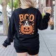 Boston Terrier Costume On Pumpkin Halloween Boston Terrier Women's Sweatshirt Back Print Black