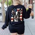 Boston Terrier Dog American Flag 4th Of July Patriotic Puppy Women's Sweatshirt Back Print Black