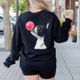 Boston Terrier Dog Blowing Chewing Bubble Gum Pink Women's Sweatshirt Back Print Black
