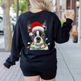 Boston Terrier Dog Santa Christmas Tree Lights Xmas Women's Sweatshirt Back Print Black