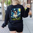 Boston Terrier Dog Starry Night Painting Women's Sweatshirt Back Print Black