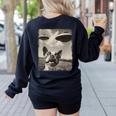 Boston Terrier Dog UFO Alien Extraterrestrial Selfie Women's Sweatshirt Back Print Black