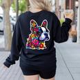 Boston Terrier Floral Vintage Dog Mom Distressed Men Women Kids Women's Sweatshirt Back Print Black