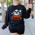Boston Terrier Ghost Boo Halloween Kids Women's Sweatshirt Back Print Black