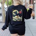 Boston Terrier Japanese Kanagawa Wave Surf Dog Women's Sweatshirt Back Print Black