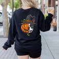 Boston Terrier Pumpkin Jack O Lantern Halloween Women's Sweatshirt Back Print Black