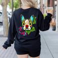 Boston Terrier In Red Day Of The Dead Sugar Skull Dog Women's Sweatshirt Back Print Black