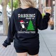 Boston Terrier Santa Hat Dabbing Around The Christmas Tree Women's Sweatshirt Back Print Black