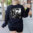 Boston Terrier Graphic Selfie With UFOs Weird Aliens Women's Sweatshirt Back Print Black