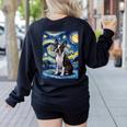 Boston Terrier Van Gogh Starry Night Women's Sweatshirt Back Print Black