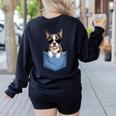Cute Pocket Boston Terrier Lover Dog Mom Women's Sweatshirt Back Print Black