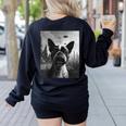 Dog Mom Dad Alien Selfie Boston Terrier UFO For Men Women Women's Sweatshirt Back Print Black