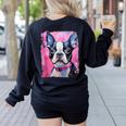 Dog Pink Boston Terrier Women's Sweatshirt Back Print Black