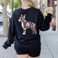 Floral FLower Boston Terrier Mom Grandma Women's Sweatshirt Back Print Black