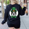 Green Boston Terrier Shamrock St Patricks Day Boston Terrier Women's Sweatshirt Back Print Black