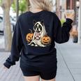 Halloween Boston Terrier Ghost Women's Sweatshirt Back Print Black